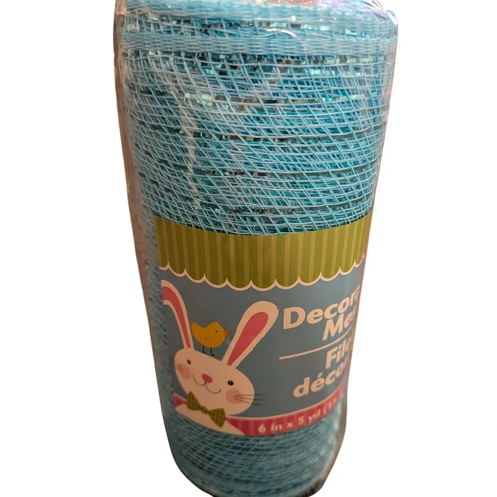 Turquoise Blue Decorative Mesh Roll with‎ Metallic Tinsel 6in x 5yd Craft Supply